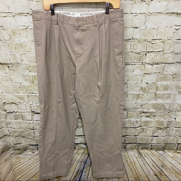 Chaps Beige Khaki Cotton Pleated Chino Pants - Picture 1 of 4